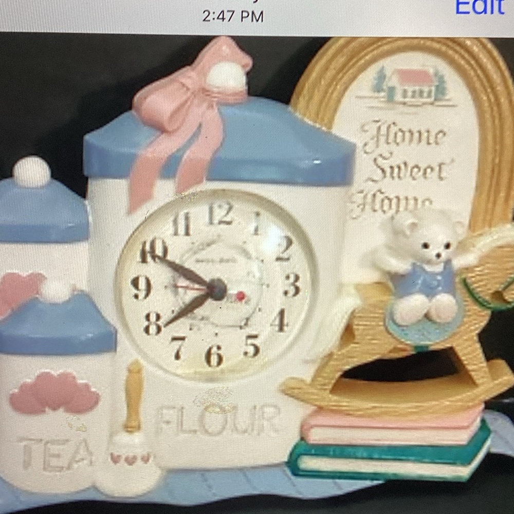 Homco Pastel Blue and Pink Bear Wall Clock vintage